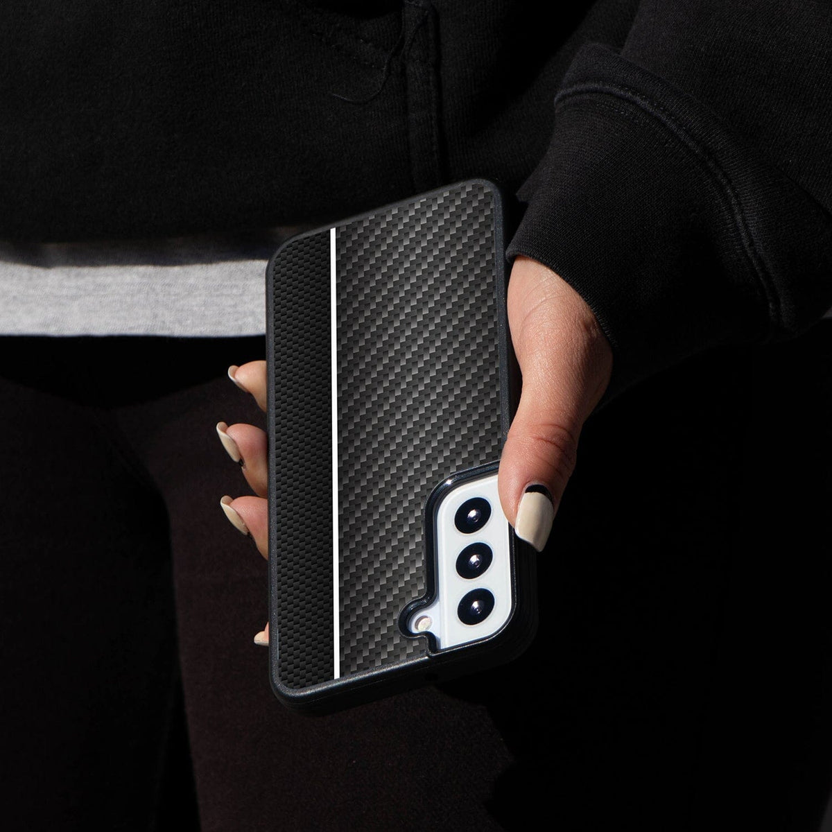 Samsung Galaxy S22 White Line Design Fremont Grip Case Black Carbon Fiber (On Hand)