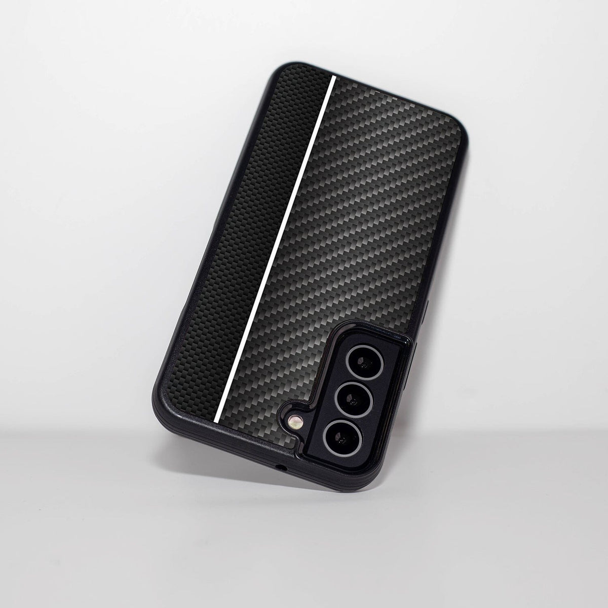 Samsung Galaxy S22 White Line Design Fremont Grip Case Black Carbon Fiber (Upside View)